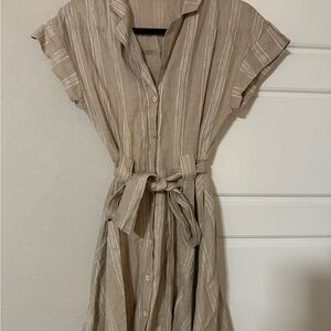 Striped Tan linen dress